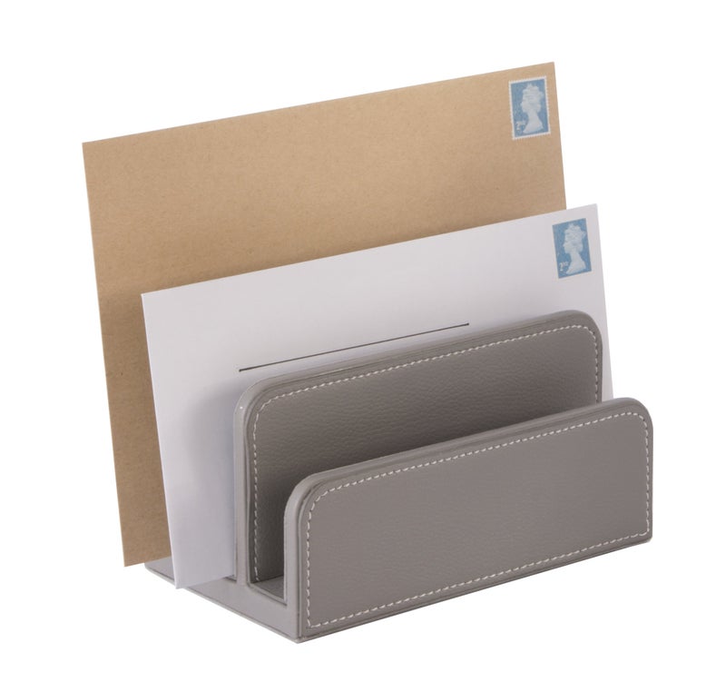 OSCO Faux Leather Mail Sorter & Envelope Organiser â€“ Desk File Storage Stand with Display Slots â€“ Modern Letter Holder Tray Minimalist Home & Office â€“ Grey - Image 2